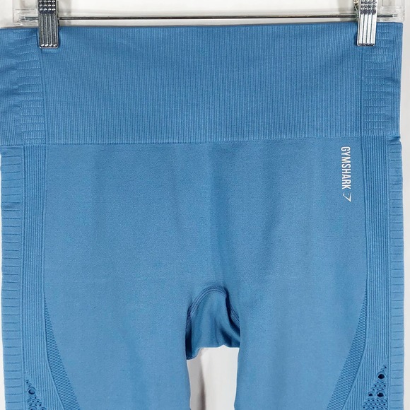 GymShark Small Leggings Energy Seamless Cropped Blue Stone Eyelet High Waist 567 - Picture 7 of 8